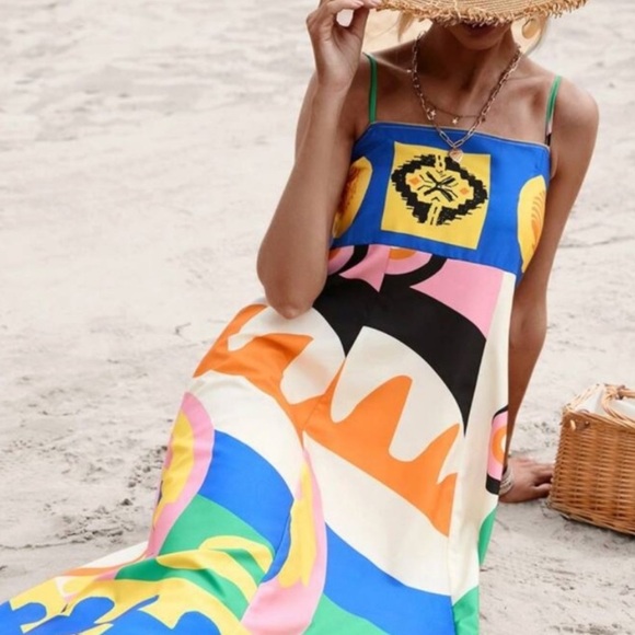 NWOT BOLD PRINT MAXI SPAGHETTI STRAP DRESS - SIZE SMALL - Picture 6 of 16